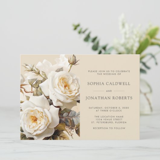  Rozen QR Code RSVP Bloemenbruiloft Kaart (Staand voorkant)