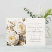 Rozen QR Code RSVP Bloemenbruiloft Kaart (Staand voorkant)