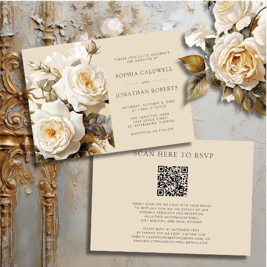  Rozen QR Code RSVP Bloemenbruiloft Kaart