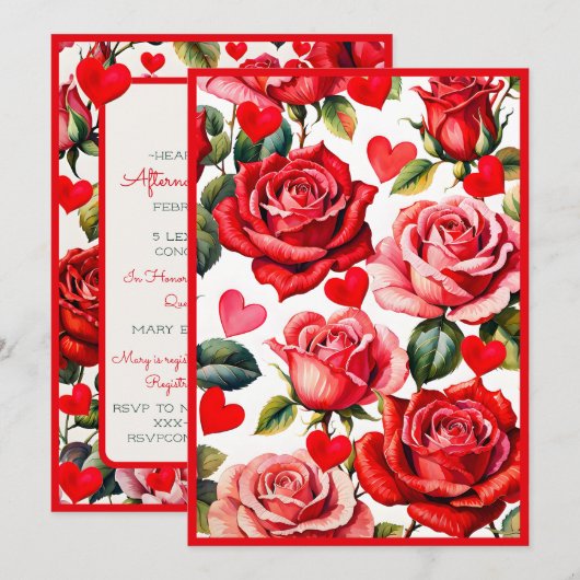  Rozen Queen of Hearts Bridal Afternoon Tea Kaart (Voorkant / Achterkant)