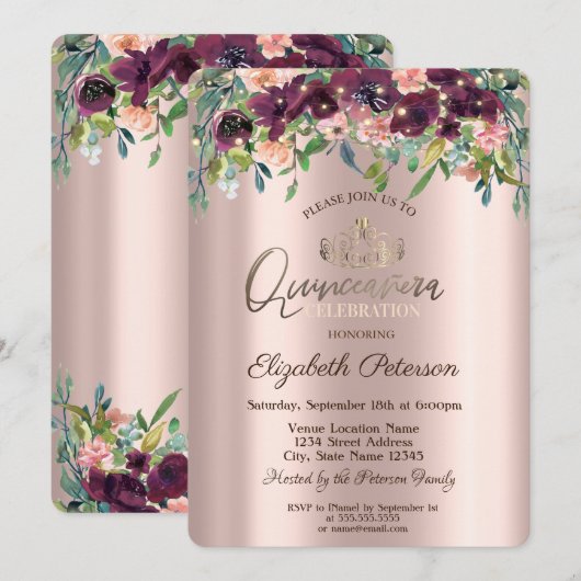 Rozen Quinceañera Kaart (Voorkant / Achterkant)