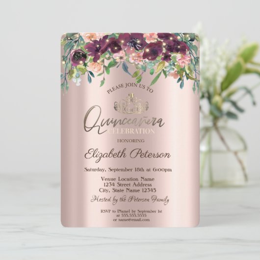 Rozen Quinceañera Kaart (Staand voorkant)