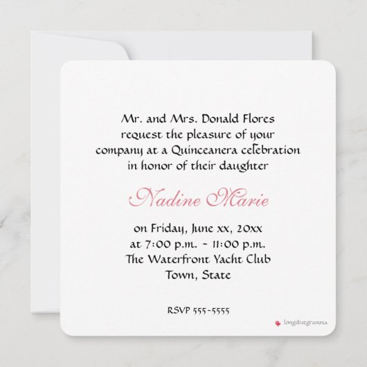 Rozen, Quinceanera, Sweet Sixteen, Uitnodiging (Achterkant)