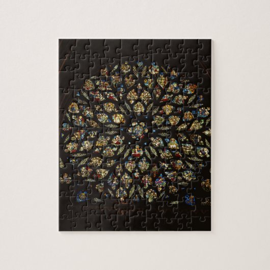 Rozen raam boven de westdeur, met scènes diepgaand legpuzzel (Verticaal)