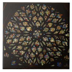 Rozen raam boven de westdeur, met scènes diepgaand tegeltje