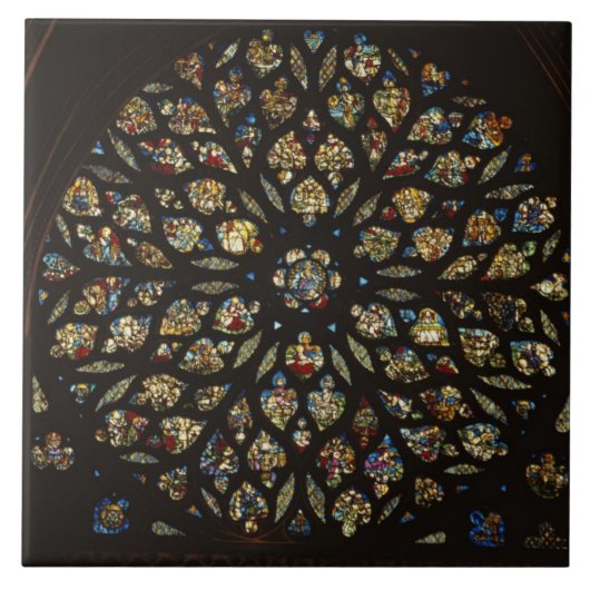 Rozen raam boven de westdeur, met scènes diepgaand tegeltje (Voorkant)