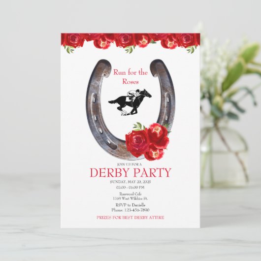 Rozen Race Paard Derby Party Kaart (Staand voorkant)