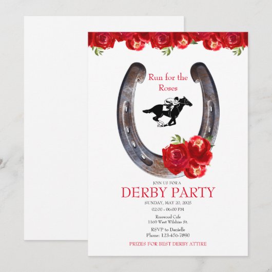 Rozen Race Paard Derby Party Kaart (Voorkant / Achterkant)