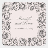 Rozen rand roze bruiloft stickers (Voorkant)