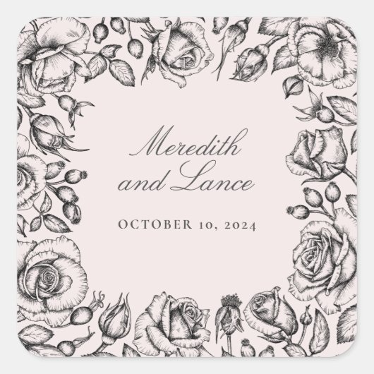  Rozen rand roze bruiloft stickers (Voorkant)