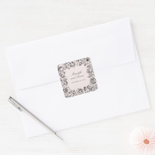  Rozen rand roze bruiloft stickers (Envelop)