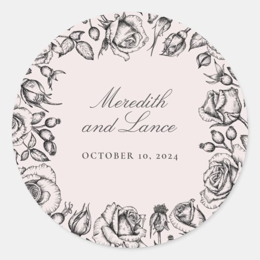  Rozen rand roze bruiloft stickers (Voorkant)