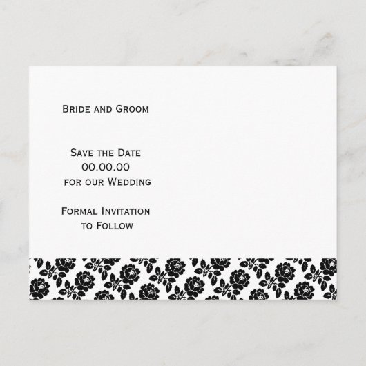 Rozen rand zwart wit bruiloft Save the Date Aankondigingskaart (Achterkant)