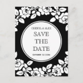 Rozen rand zwart wit bruiloft Save the Date Aankondigingskaart (Voorkant)
