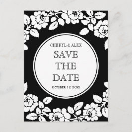 Rozen rand zwart wit bruiloft Save the Date Aankondigingskaart