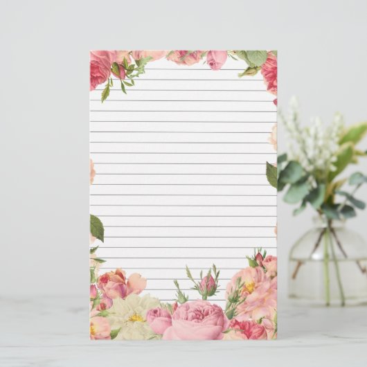 Rozen-randpapier Briefpapier (Staand voorkant)