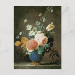 Rozen, Ranunculus en andere bloemen in een blauwe  Briefkaart