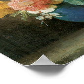 Rozen, Ranunculus en andere bloemen in een blauwe  Poster (Hoek)