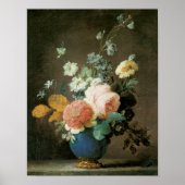 Rozen, Ranunculus en andere bloemen in een blauwe Poster (Voorkant)