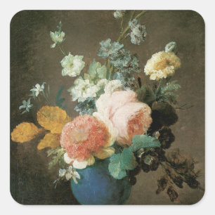 Rozen, Ranunculus en andere bloemen in een blauwe  Vierkante Sticker