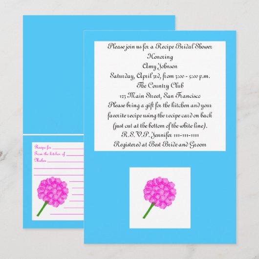Rozen Recept Kaart Recept Bruids Douche Uitnodigin (Voorkant / Achterkant)