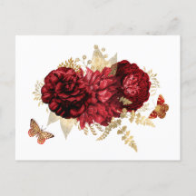 Rozen Red Gold Floral Butterfly