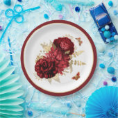 Rozen Red Gold Floral Butterfly Papieren Bordje (Feest)