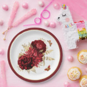 Rozen Red Gold Floral Butterfly Papieren Bordje (Feest)