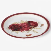 Rozen Red Gold Floral Butterfly Papieren Bordje (Gekanteld)