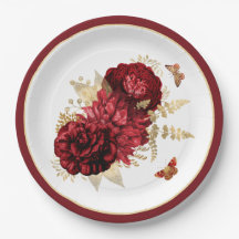 Rozen Red Gold Floral Butterfly