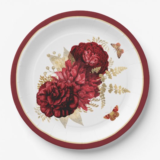 Rozen Red Gold Floral Butterfly Papieren Bordje (Voorkant)