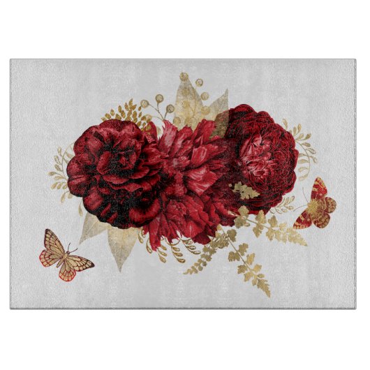 Rozen Red Gold Floral Butterfly Snijplank (Voorkant)