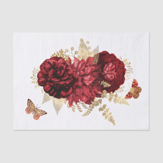 Rozen Red Gold Floral Butterfly Tissuepapier (Voorkant)
