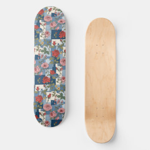 Rozen Retro Blauw Jean Denim Patchwork Bloemen Persoonlijk Skateboard