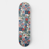Rozen Retro Blauw Jean Denim Patchwork Bloemen Persoonlijk Skateboard (Voorkant)