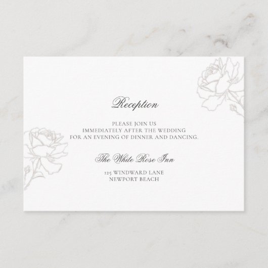 Rozen Rijk Ivoor Zwart Stropdas bruiloft receptie Informatiekaartje (Voorkant)