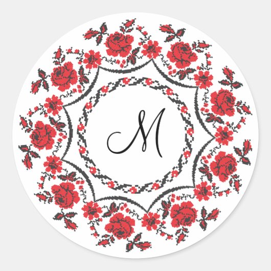 Rozen ring Gepersonaliseerd Monogram Initiaal Ronde Sticker (Voorkant)