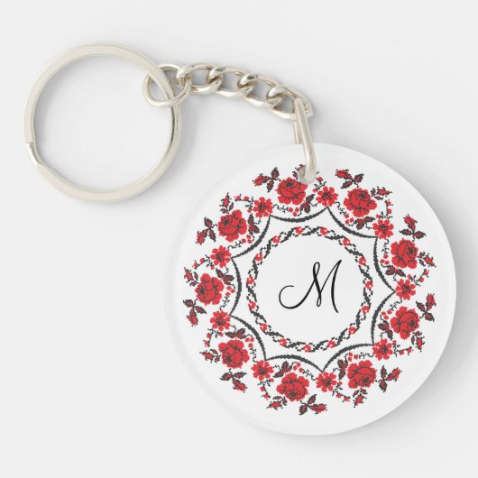 Rozen ring Gepersonaliseerd Monogram Initiaal Sleutelhanger (Voorkant)