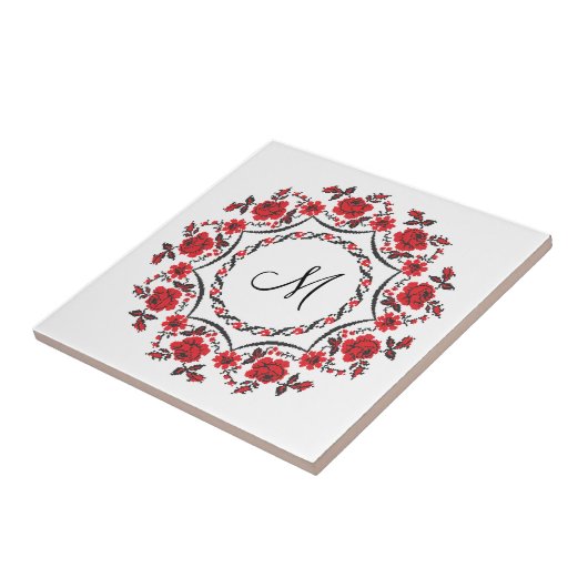 Rozen ring Gepersonaliseerd Monogram Initiaal Tegeltje (Zijkant)