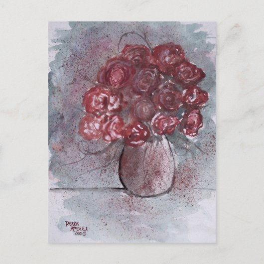 ROZEN Rode waterverf Kunst Bloemenschilderij Briefkaart (Voorkant)