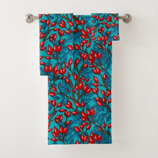 Rozen, rood en blauw bad handdoek (Insitu)