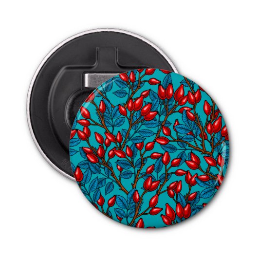 Rozen, rood en blauw button flesopener (Voorkant)