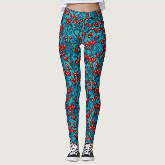 Rozen, rood en blauw leggings (Voorkant)