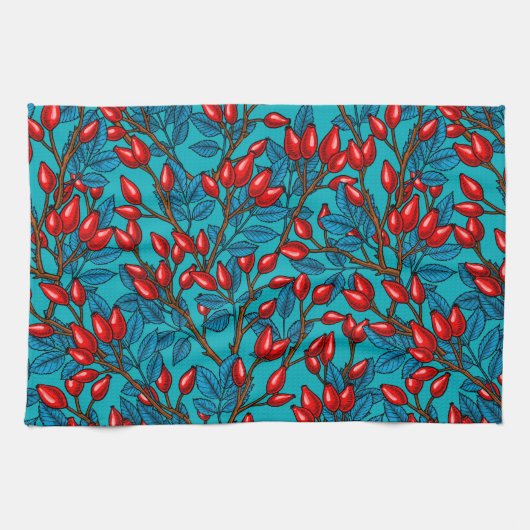 Rozen, rood en blauw theedoek (Horizontaal)