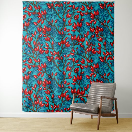 Rozen, rood en blauw wandkleed (In situ)