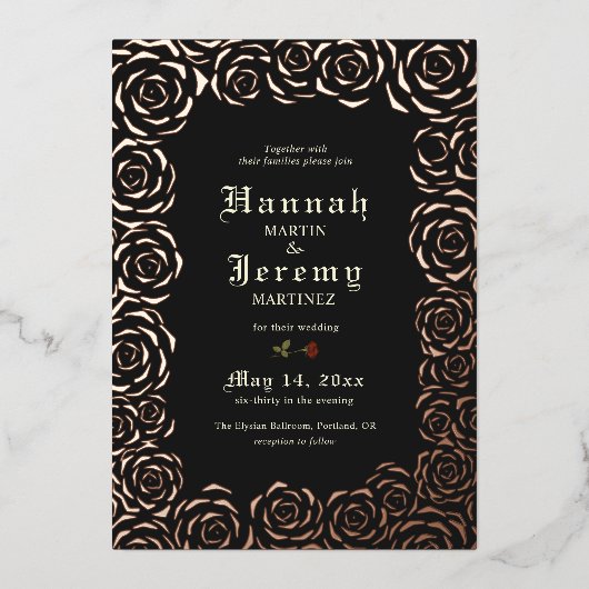 Rozen Roos Folie Uitnodiging (Voorkant)