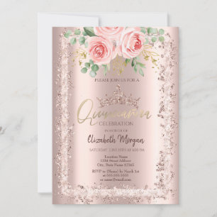 Rozen, Roos Gold Glitter Lijst Crown Quinceañera Kaart