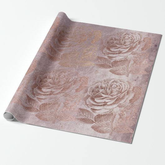 Rozen Roos Gold Pastel Metallic Floral Delicate Cadeaupapier (Uitgerold)
