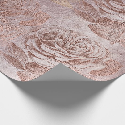 Rozen Roos Gold Pastel Metallic Floral Delicate Cadeaupapier (Hoek)