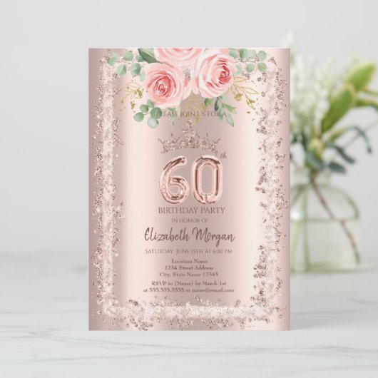 Rozen, Roos Gouden Glitter Lijst Kroon 60e Verjaar Kaart (Staand voorkant)